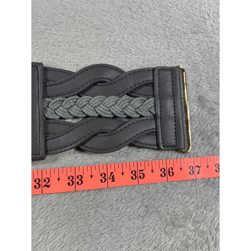 Gray Braided Waist Cincher Stretch Belt Gold Clasp Boho Western L XL - Picture 6 of 6